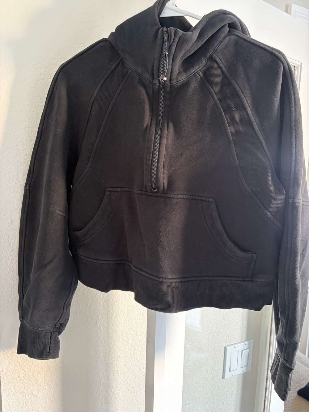 Black Half-Zip Cropped Hooded Sweatshirt